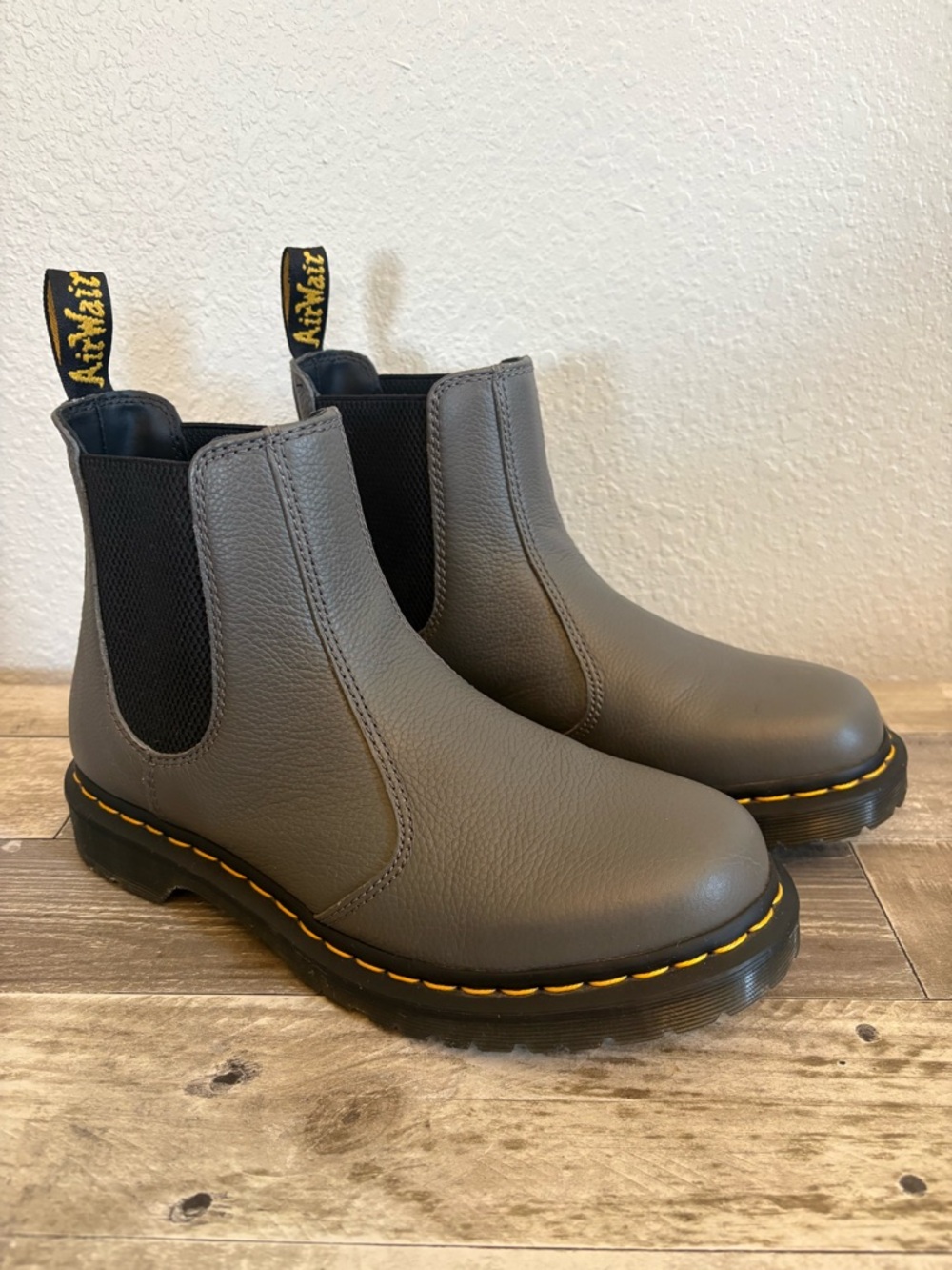Dr. Martens Gray Chelsea Boots with Yellow Welt